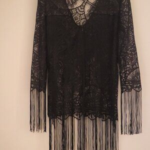Vivienne Tam Acetate Crochet Top with Fringes.   Size 0 and Color Black